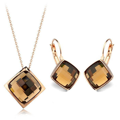 Classic Temperament Square Crystal Necklace Earrings suit European and American Retro Fashion Jewelry Cross-border E-commerce Supply
