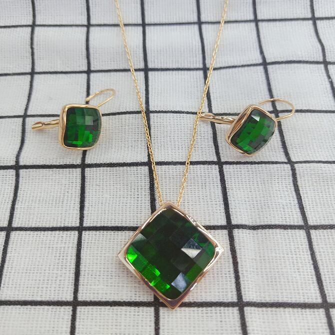 Classic Temperament Square Crystal Necklace Earrings suit European and American Retro Fashion Jewelry Cross-border E-commerce Supply