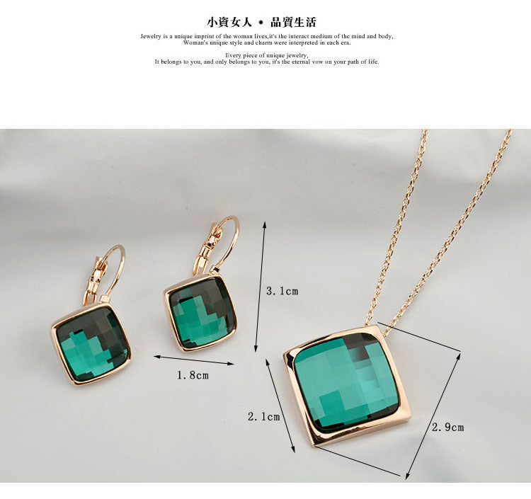 Classic Temperament Square Crystal Necklace Earrings suit European and American Retro Fashion Jewelry Cross-border E-commerce Supply