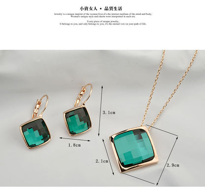 Classic Temperament Square Crystal Necklace Earrings suit European and American Retro Fashion Jewelry Cross-border E-commerce Supply