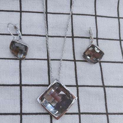 Classic Temperament Square Crystal Necklace Earrings suit European and American Retro Fashion Jewelry Cross-border E-commerce Supply