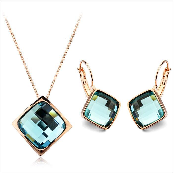 Classic Temperament Square Crystal Necklace Earrings suit European and American Retro Fashion Jewelry Cross-border E-commerce Supply