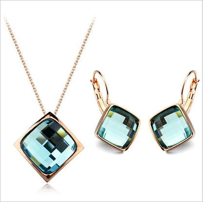 Classic Temperament Square Crystal Necklace Earrings suit European and American Retro Fashion Jewelry Cross-border E-commerce Supply