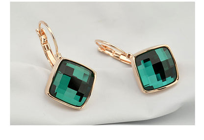 Classic Temperament Square Crystal Necklace Earrings suit European and American Retro Fashion Jewelry Cross-border E-commerce Supply