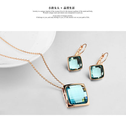Classic Temperament Square Crystal Necklace Earrings suit European and American Retro Fashion Jewelry Cross-border E-commerce Supply
