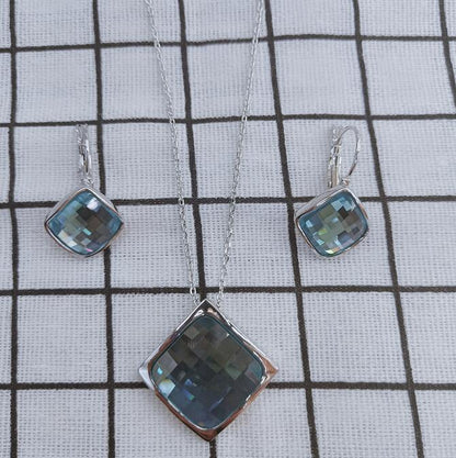 Classic Temperament Square Crystal Necklace Earrings suit European and American Retro Fashion Jewelry Cross-border E-commerce Supply