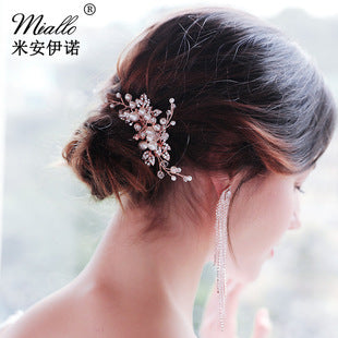 European and American New Jewelry Handmade Bridal Headwear Alloy Flower Branches Hair Comb Pearl Diamond Comb Banquet Hair Accessories