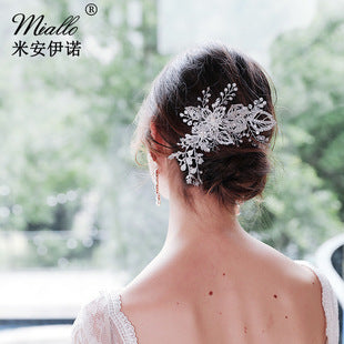 European and American New Jewelry Handmade Bridal Headwear Alloy Flower Branches Hair Comb Pearl Diamond Comb Banquet Hair Accessories