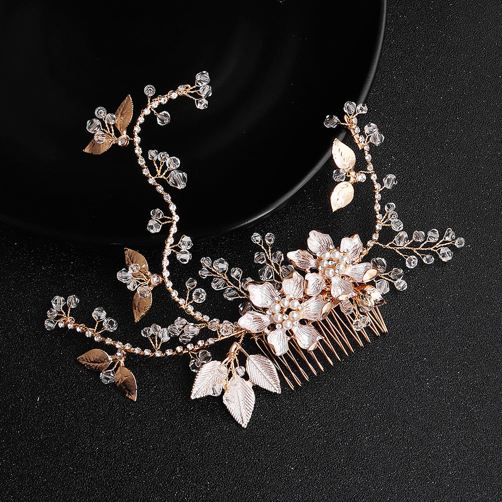 European and American New Jewelry Handmade Bridal Headwear Alloy Flower Branches Hair Comb Pearl Diamond Comb Banquet Hair Accessories