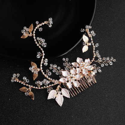 European and American New Jewelry Handmade Bridal Headwear Alloy Flower Branches Hair Comb Pearl Diamond Comb Banquet Hair Accessories