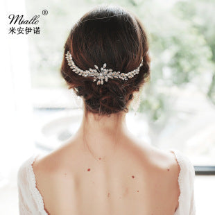 European and American New Jewelry Handmade Bridal Headwear Alloy Flower Branches Hair Comb Pearl Diamond Comb Banquet Hair Accessories