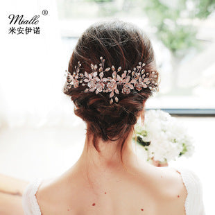 European and American New Jewelry Handmade Bridal Headwear Alloy Flower Branches Hair Comb Pearl Diamond Comb Banquet Hair Accessories