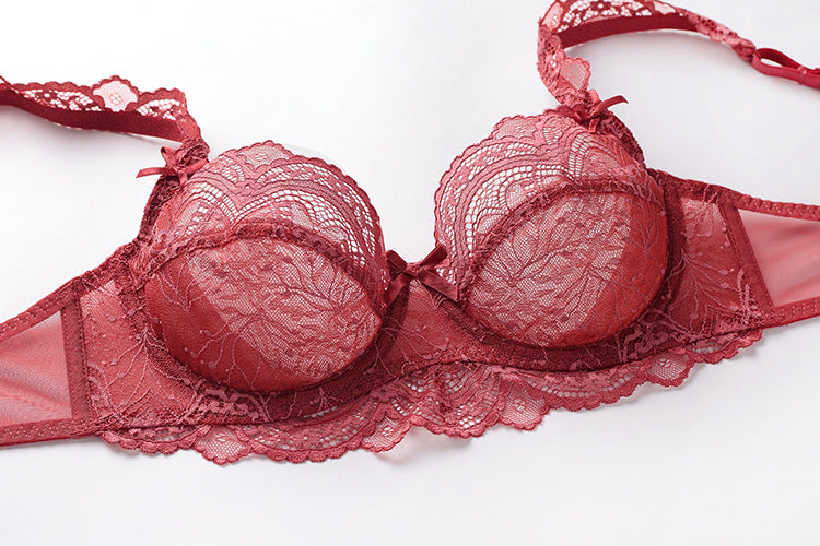 Ultra-Thin Sponge-Free Transparent Bra with Big Breasts and Small Lace Bra for Women Sexy Underwear Bra Set