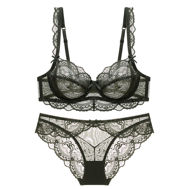 Ultra-Thin Sponge-Free Transparent Bra with Big Breasts and Small Lace Bra for Women Sexy Underwear Bra Set