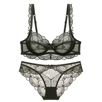 Ultra-Thin Sponge-Free Transparent Bra with Big Breasts and Small Lace Bra for Women Sexy Underwear Bra Set