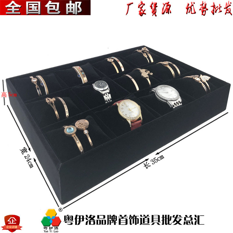 in stock wholesale black plush necklace bracelet ring pendant earrings 12 24 grid jewelry storage display plate