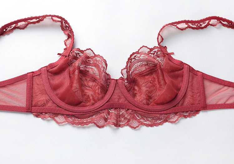 Ultra-Thin Sponge-Free Transparent Bra with Big Breasts and Small Lace Bra for Women Sexy Underwear Bra Set