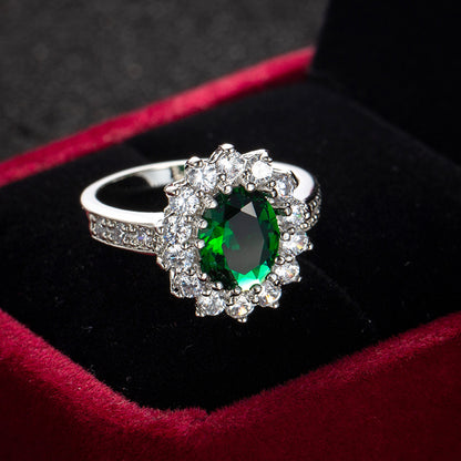 European and American Cross-border Jewelry Fashion OL Emerald Ring Princess Wedding Emerald Same Style Jewelry Advanced Ring
