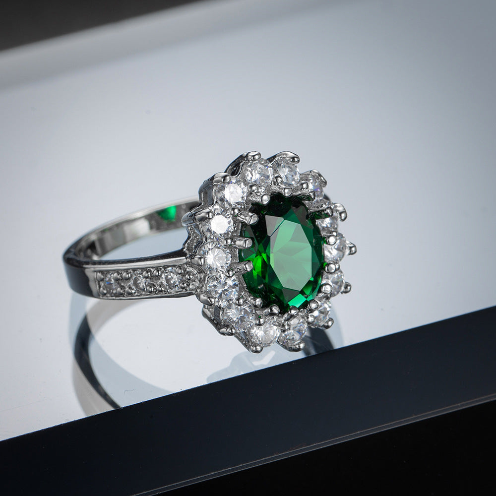 European and American Cross-border Jewelry Fashion OL Emerald Ring Princess Wedding Emerald Same Style Jewelry Advanced Ring