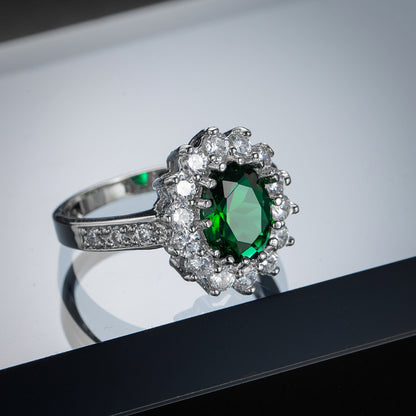 European and American Cross-border Jewelry Fashion OL Emerald Ring Princess Wedding Emerald Same Style Jewelry Advanced Ring