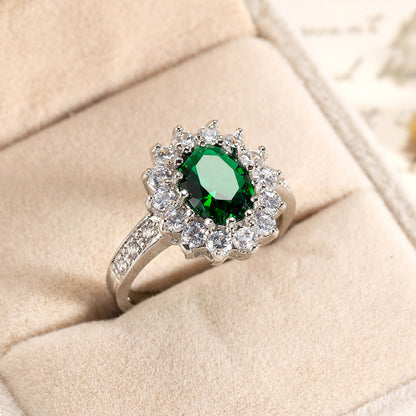 European and American Cross-border Jewelry Fashion OL Emerald Ring Princess Wedding Emerald Same Style Jewelry Advanced Ring