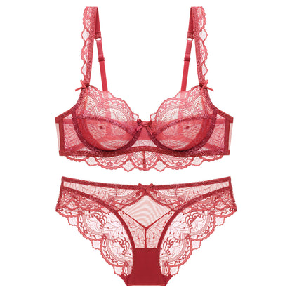 Ultra-Thin Sponge-Free Transparent Bra with Big Breasts and Small Lace Bra for Women Sexy Underwear Bra Set