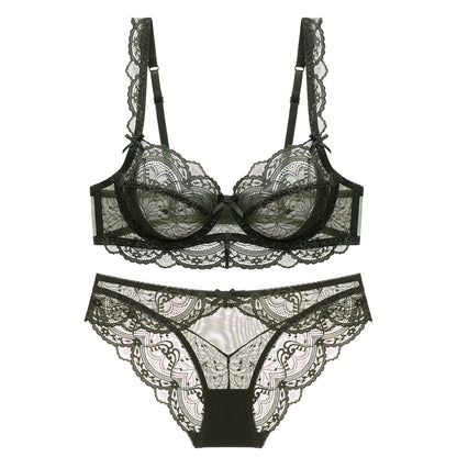 Ultra-Thin Sponge-Free Transparent Bra with Big Breasts and Small Lace Bra for Women Sexy Underwear Bra Set
