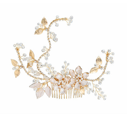European and American New Jewelry Handmade Bridal Headwear Alloy Flower Branches Hair Comb Pearl Diamond Comb Banquet Hair Accessories