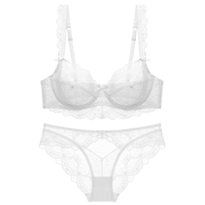 Ultra-Thin Sponge-Free Transparent Bra with Big Breasts and Small Lace Bra for Women Sexy Underwear Bra Set