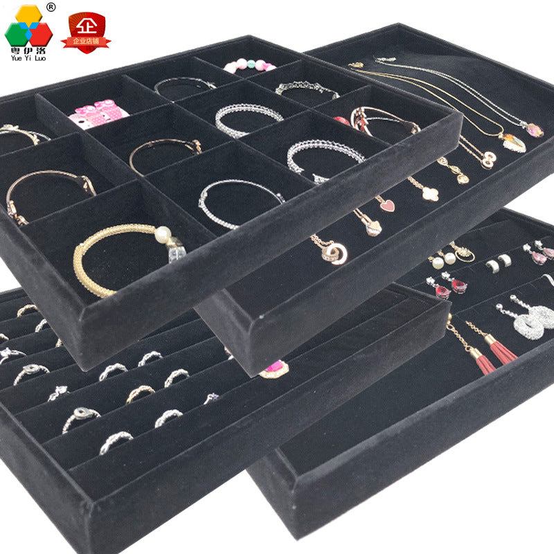 in stock wholesale black plush necklace bracelet ring pendant earrings 12 24 grid jewelry storage display plate
