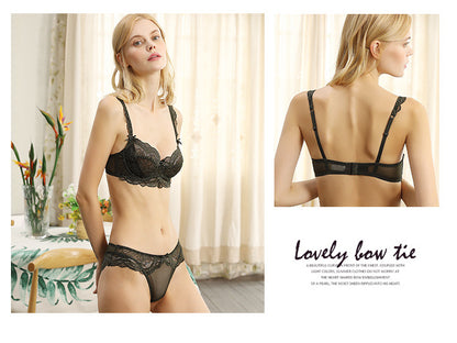Ultra-Thin Sponge-Free Transparent Bra with Big Breasts and Small Lace Bra for Women Sexy Underwear Bra Set