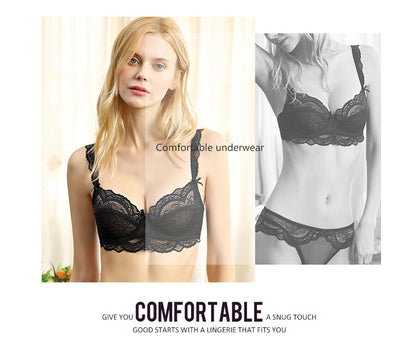 Ultra-Thin Sponge-Free Transparent Bra with Big Breasts and Small Lace Bra for Women Sexy Underwear Bra Set