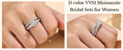 Newshe 2 Pcs Wedding Ring Set 925 Sterling Silver Moissanite Certified Princess Pear Cut Engagement Rings for Women Fine Jewelry