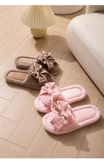 Love Fluffy Women's Slippers House Bow Luxury Designer Woman Shoes Flats Fuzzy Fur Slides Home Spring Autumn Elegant Soft Sole