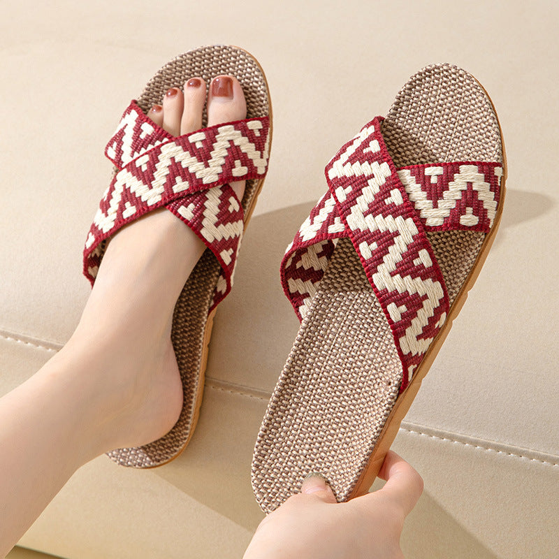Hemp Casual Women's Slippers Home Flats Spring Summer Luxury Designer Woman Shoes Fashion Indoor Slides Ladies Soft Sole Elegant