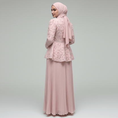 2-Piece Pearl Beaded 3D Rose Embroidered Jacket & Chiffon Pleated Maxi Dress Set(MS401)