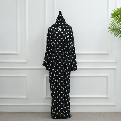 2-Piece Polka Dot Print Open Abaya Set(MOA316)