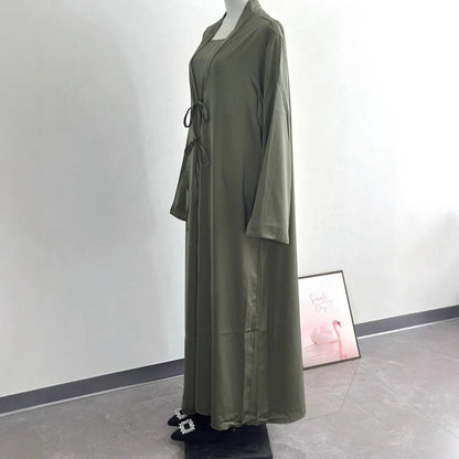 2-Piece Satin Open Abaya Set(MOA317)