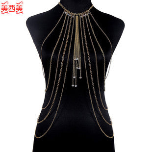 Cross-Border Jewelry Chest Chain Body Chain European and American Export Jewelry Bikini Tassel Body Chain Necklace