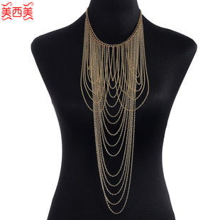Cross-Border Jewelry Body Chain Jewelry Gold Lace Multi-Layer Tassel Necklace Body Chain