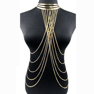 Cross-Border Jewelry Chest Chain Body Chain European and American Export Jewelry Bikini Tassel Body Chain Necklace
