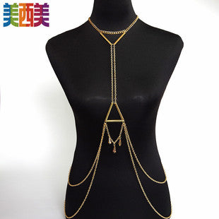 Cross-Border Jewelry Chest Chain Body Chain European and American Export Jewelry Bikini Tassel Body Chain Necklace