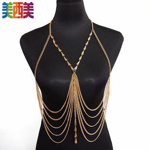 Cross-Border Jewelry Chest Chain Body Chain European and American Export Jewelry Bikini Tassel Body Chain Necklace