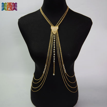 Cross-Border Jewelry Chest Chain Body Chain European and American Export Jewelry Bikini Tassel Body Chain Necklace