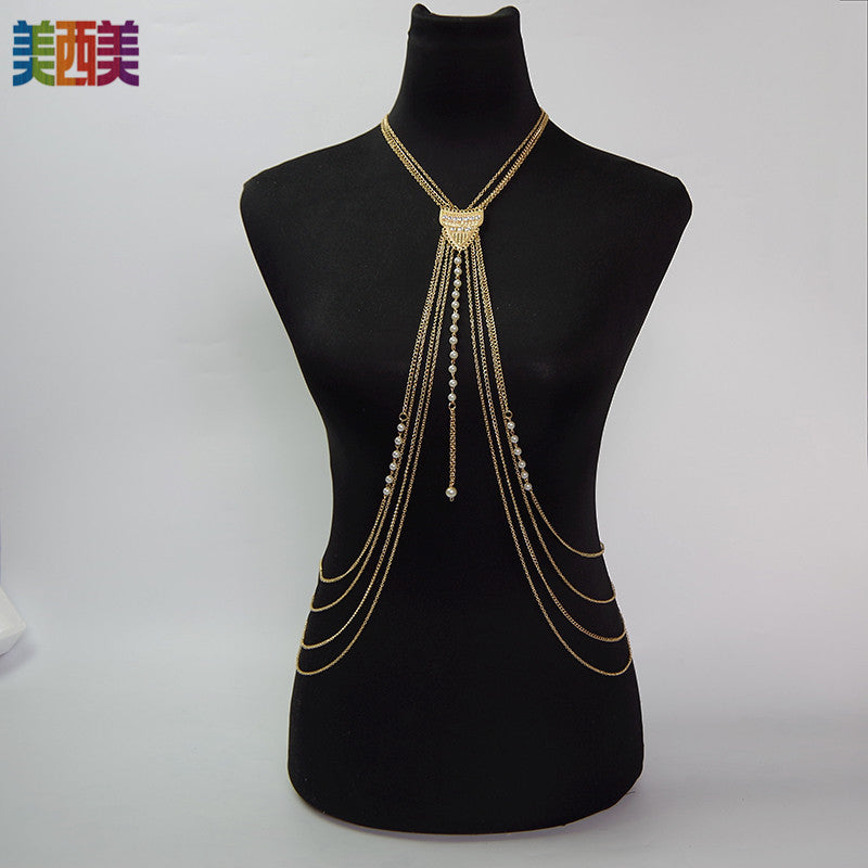 Cross-Border Jewelry Chest Chain Body Chain European and American Export Jewelry Bikini Tassel Body Chain Necklace
