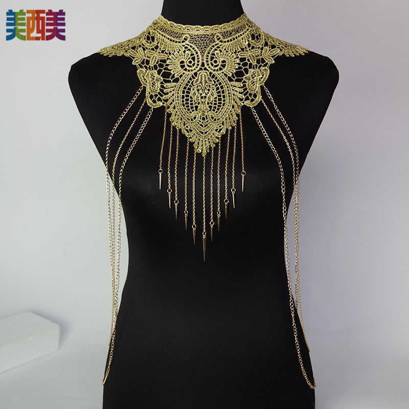 Cross-Border Jewelry Body Chain Jewelry Gold Lace Multi-Layer Tassel Necklace Body Chain