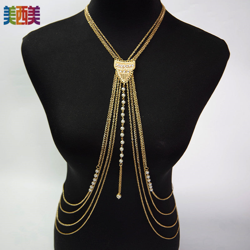 Cross-Border Jewelry Chest Chain Body Chain European and American Export Jewelry Bikini Tassel Body Chain Necklace