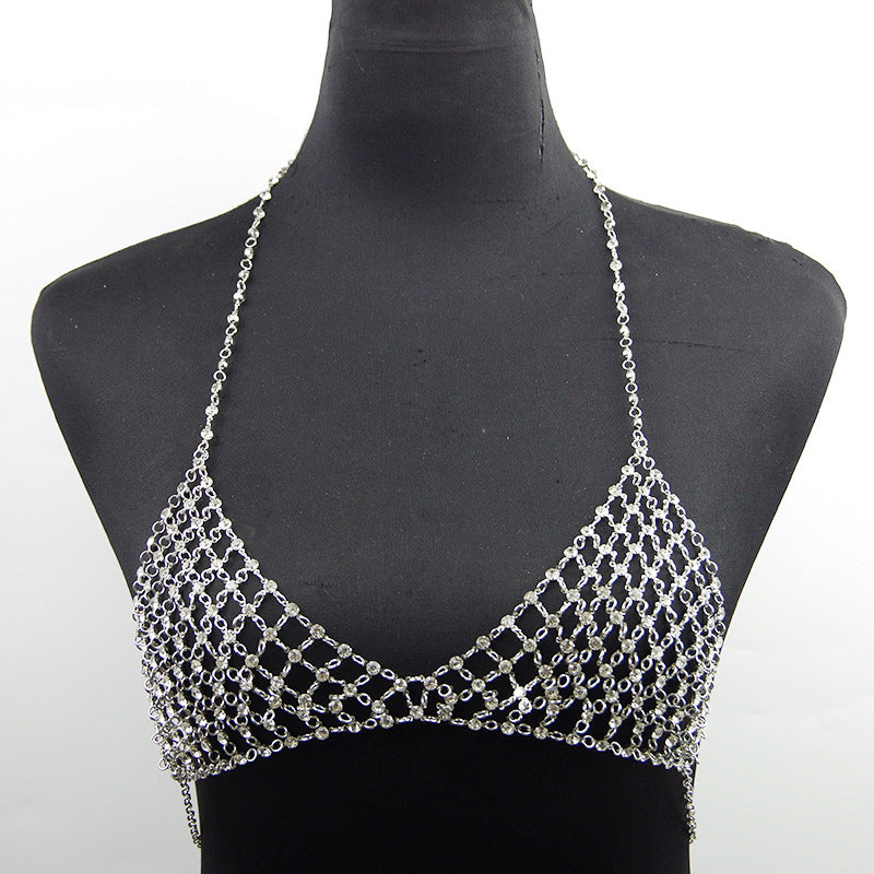 European and American Cross-Border Jewelry Nightclub Style Metal Necklace Bikini Body Sexy Hollow Full Diamond Grid Micro-Inlaid