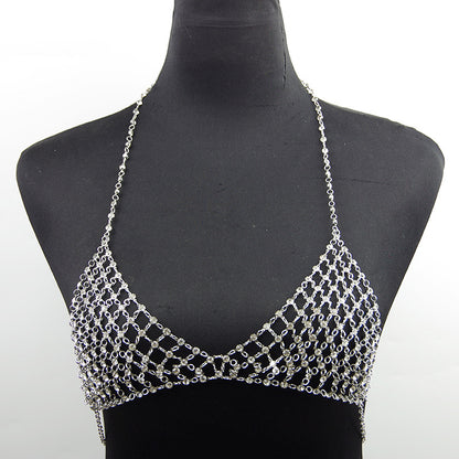 European and American Cross-Border Jewelry Nightclub Style Metal Necklace Bikini Body Sexy Hollow Full Diamond Grid Micro-Inlaid