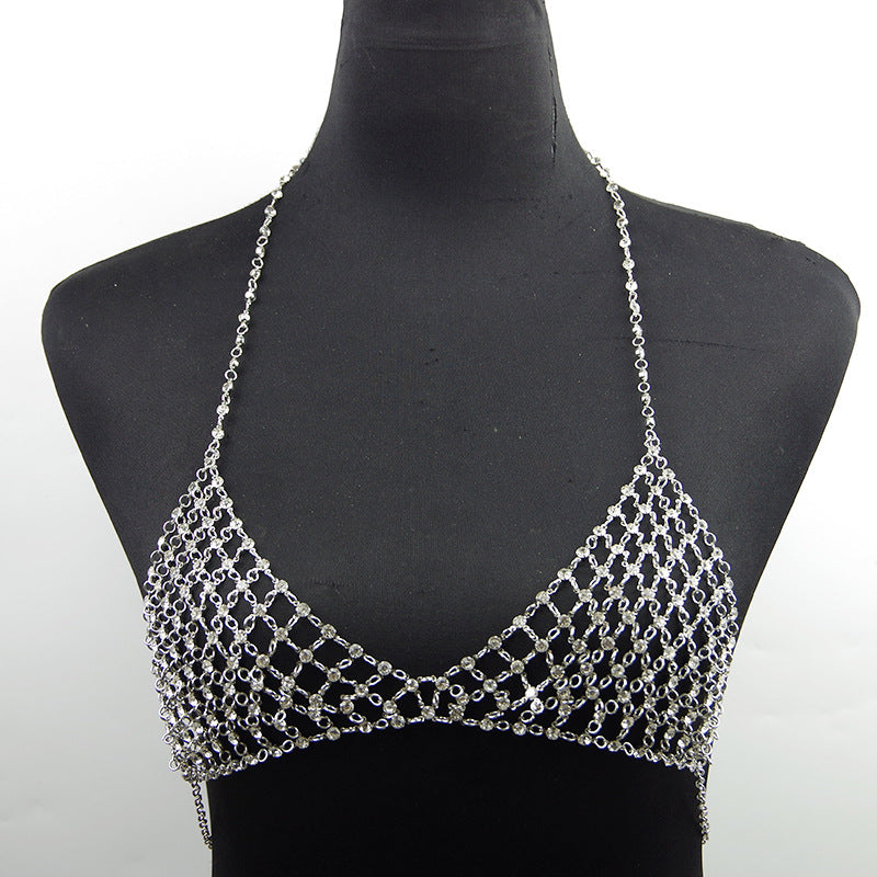 European and American Cross-Border Jewelry Nightclub Style Metal Necklace Bikini Body Sexy Hollow Full Diamond Grid Micro-Inlaid